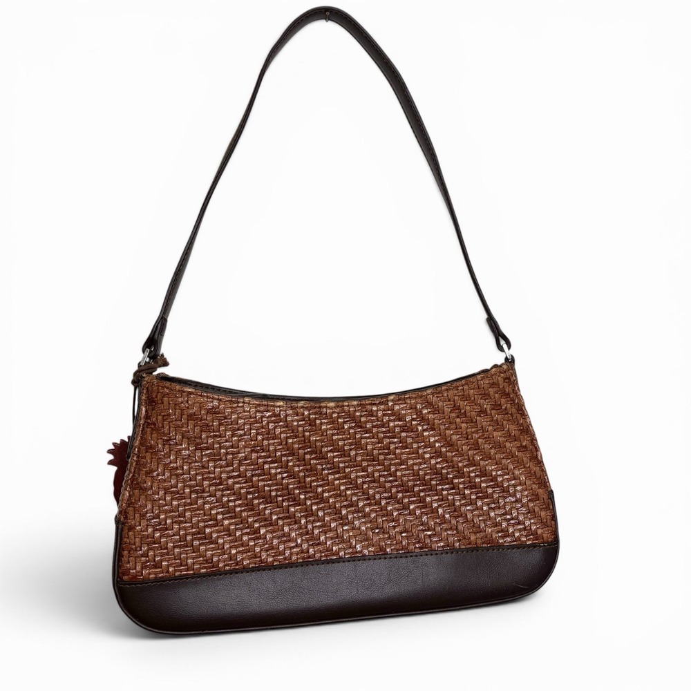 Liz Clairborn Brown Woven Shoulder Bag Baguette Purse Y2K Textured Tropical Demi - Picture 5 of 8